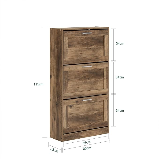 Haotian Shoe Cabinet Storage for Entryway, Narrow Shoe Cabinet with Three Flip Drawers to Save Space, Shoe Rack Cabinet for Front Door Entrance Hallway (Natural)