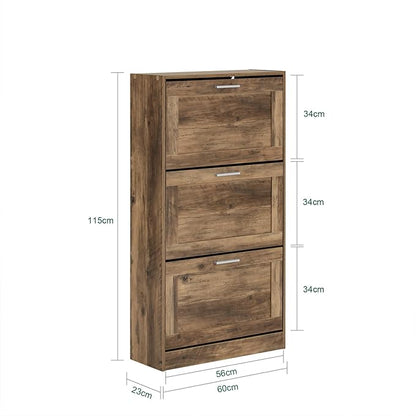 Haotian Shoe Cabinet Storage for Entryway, Narrow Shoe Cabinet with Three Flip Drawers to Save Space, Shoe Rack Cabinet for Front Door Entrance Hallway (Natural)
