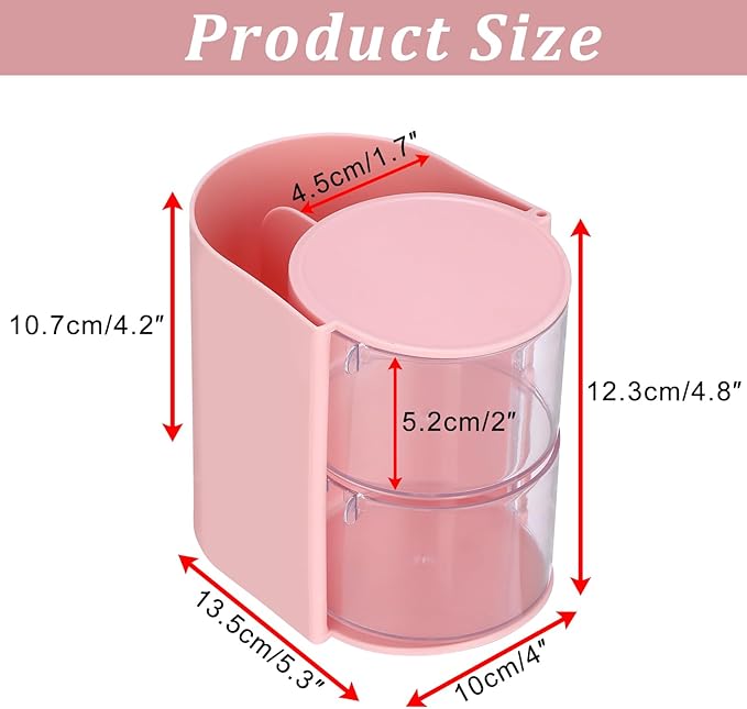 Plastic Hair Accessories Organizer with Brush Holder Rotating Makeup Container Jewelry Storage Box for Vanity Bathroom Countertop, 2-Layer Pink