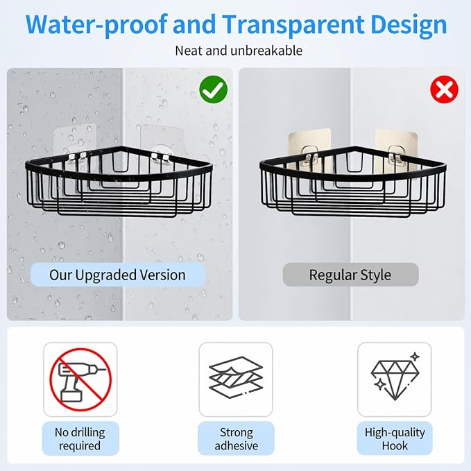 Elegant Shower Caddy Adhesive Replacement, 6 PCS Strong Waterproof Adhesive Hooks and Strips for Shower Shelf and Bathroom Storage Shelves, No Drilling Also Fit Kitchen Rack