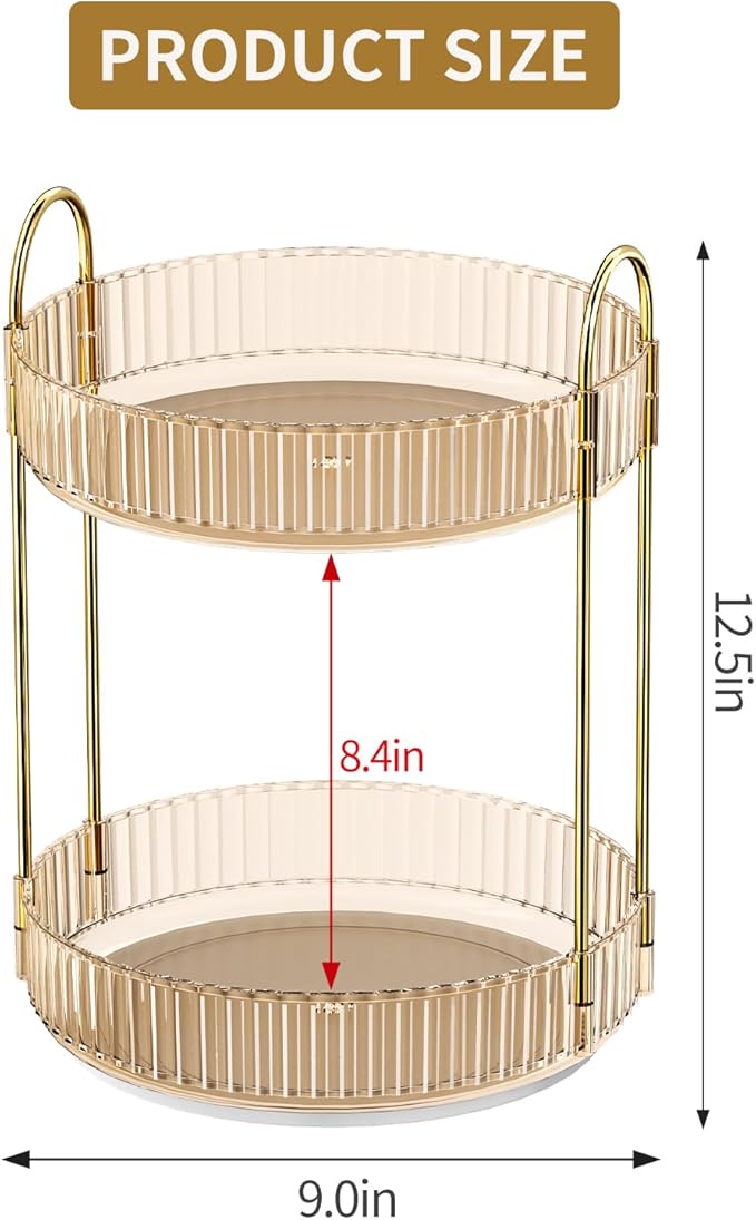 360° Rotating Makeup Organizer, Large Capacity Skincare Organizer, 2 Tier Cosmetic Skin Care Perfume Dresser Organizer, Fits Cosmetics, Perfume, Skin Care, Lipstick