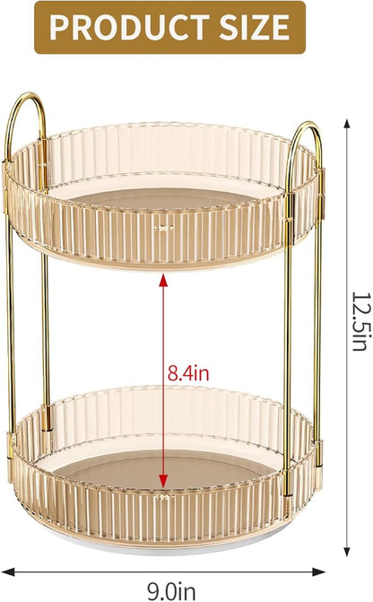 360° Rotating Makeup Organizer, Large Capacity Skincare Organizer, 2 Tier Cosmetic Skin Care Perfume Dresser Organizer, Fits Cosmetics, Perfume, Skin Care, Lipstick