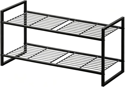 2 Tier Shoe Rack, Industrial 27" Wide Shoe Organizer with Extra Thick Metal Frame, Closet Shoe Shelf with Quick Assembly, Matte Black