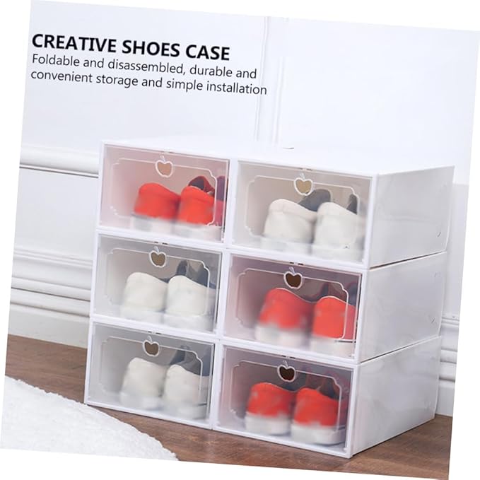6pcs Large Capacity Shoe Organizer Boxes, Thickened Plastic Drawer Storage Case with Flip Lid, Stackable Shoes Storage Container for Closet and Home