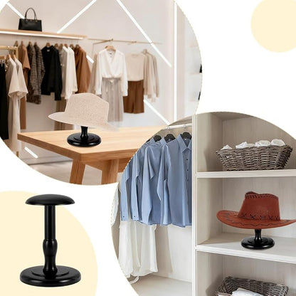 Cowboy Hat Stand Vintage Dome Dock Tabletop Hat Rack Holder Rustic Helmet Display Stand for Caps Wigs Helmet Cap Organizer Display Riser Decor for Home Desktop Shelf (Black)