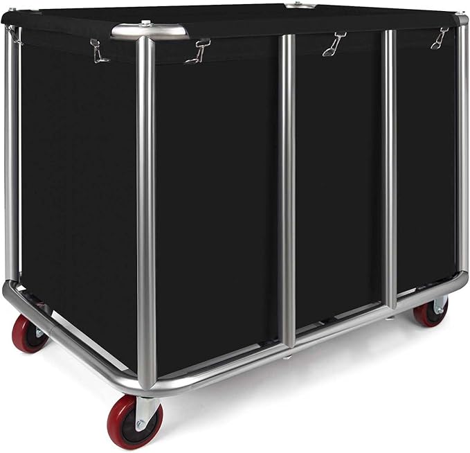 Commercial Laundry Cart with Wheels, 470L Industrial Rolling Laundry Basket, Large Heavy Duty Laundry Sorter with Watertight Oxford Bag & Sturdy Steel Frame for Home, Hotel, Hospital, 440 lbs (Black)