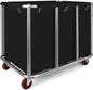 Commercial Laundry Cart with Wheels, 470L Industrial Rolling Laundry Basket, Large Heavy Duty Laundry Sorter with Watertight Oxford Bag & Sturdy Steel Frame for Home, Hotel, Hospital, 440 lbs (Black)