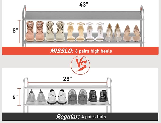 MISSLO 4 Tier Long Shoe Organizer for Closet Shoe Rack for Bedroom Closet Floor Shoe Shelf for Entryway Storage Stackable Wide Shoe Shelf Stores 30 Pairs of Men Sneakers, Grey