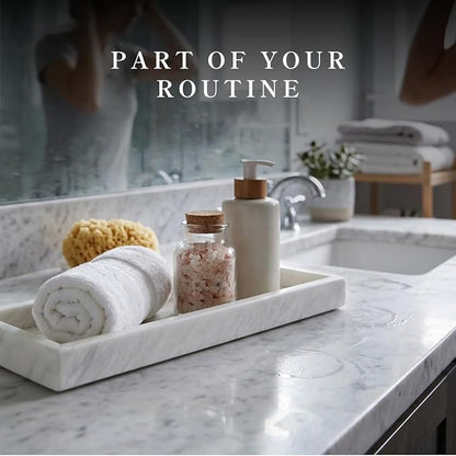 Bey-Berk Atticus Marble Bath Tray (White), 14.25" x 3.75" x 4", Genuine Stone Vanity Organizer