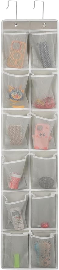 GOMAJI Over the Door 12 Pocket Hanging Shoe Organizer, Gray