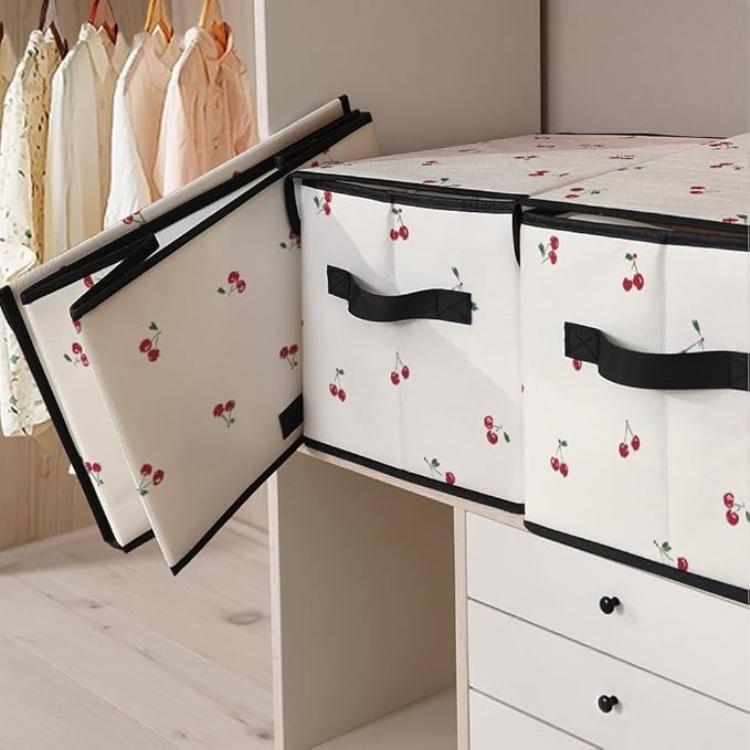 Stackable Clothes Storage Bins with Lids,Closet Organizers Fabric Cat Printing Box for Home and Office,Blanket Clothes Organizers,Under Bed Storage Containers 3 Pack.