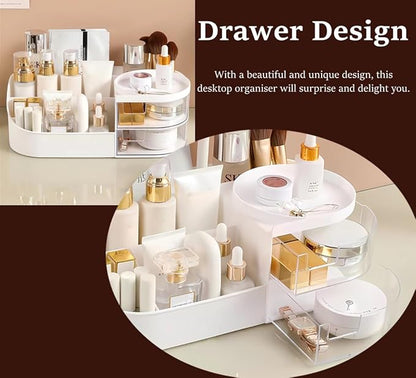 Makeup Storage Organizer with Drawer, Countertop Cosmetic Organizer for Vanity, Multi-purpose Cosmetic Storage Case Organizer for Dressing Table, Bedroom and Bathroom Countertop