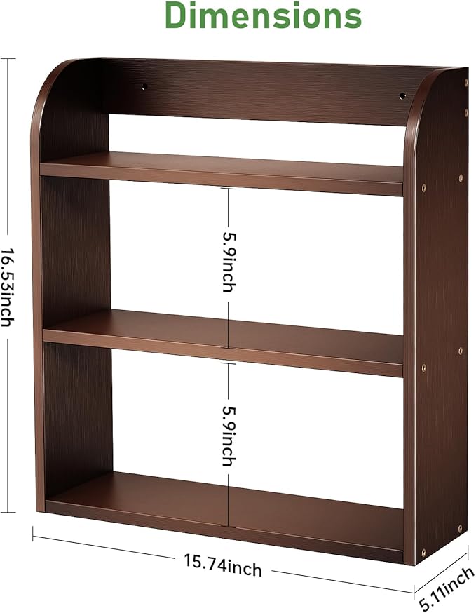 ROMGUAR CRAFT 3 Tier Bamboo Spice Rack, Countertop or Wall Mounting Wood Spice Jars Organizer Shelf for Kitche, Pantry (Brown)