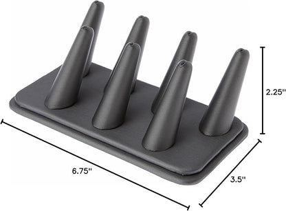 Plymor Gray Faux Leather Ring Finger Display, Seven on Rectangular Base, 6.75" W x 3.5" D x 2.25" H (Pack of 3)