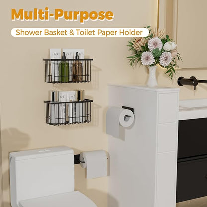 4 Pack Adhesive Cabinet Door Organizer - Tumbler Lid Organizer & Kitchen Storage baskets for Kitchen, Bathroom, Inside Cabinet Door Storage for Cup Lids, Spices, Small Supplies, Space-Saving (Black)