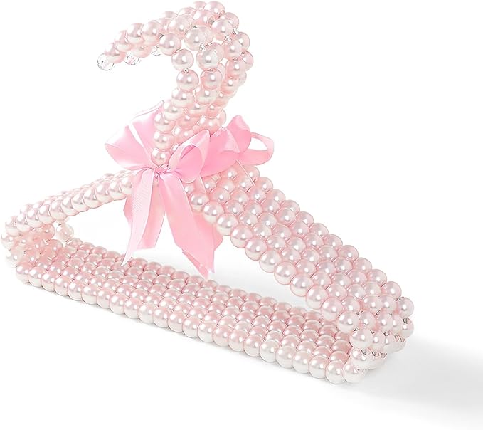 DELIFUR 5 Pack Pet Clothes Hanger Faux Pearl Bow Clothes Hangers for Dogs Cats Kids (Pink)