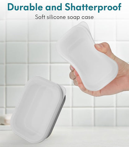 Quatish Compact Leakproof Travel Soap Case, Silicone Soap Box with Draining Layer, Enhanced Soap Container, Suitable for Camping, Gym, Bathroom, Outdoor Essentials, Grey