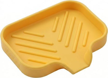 MicoYang Silicone Bathroom Soap Dishes with Drain Spout-Bathroom and Kitchen Sink Organizer,Sponge Holder,Dish Soap Tray,Perfect for Dispenser,Scrubber,Bottle,Cup on Sink or Counter-Yellow 4.9"×3.2"