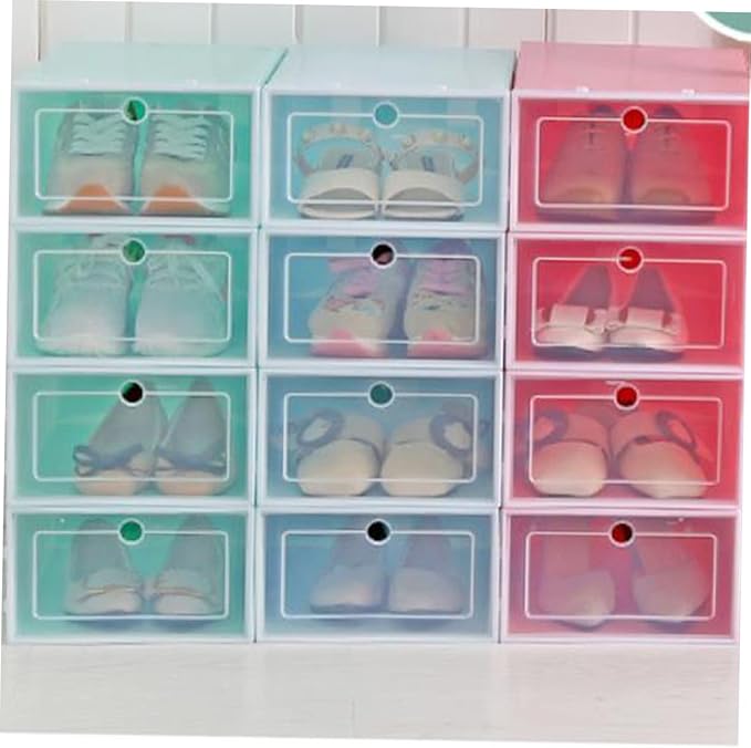Amosfun 6pcs Stackable Shoe Storage Boxes Thicken Plastic Shoe Organizers for Closet Small Blue for Boots Heels Sneakers