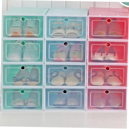 Amosfun 6pcs Stackable Shoe Storage Boxes Thicken Plastic Shoe Organizers for Closet Small Blue for Boots Heels Sneakers