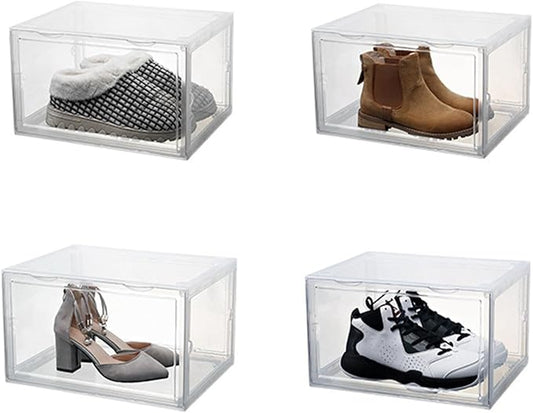 Ciieeo Shoe Storage Box with Dustproof Design, Door Buckle Connector, Stackable Plastic Shoe Organizer for Home Closet and Sneaker Storage