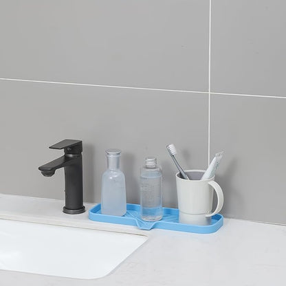 MicoYang Silicone Bathroom Soap Dishes with Drain Spout-Bathroom and Kitchen Sink Organizer,Sponge Holder,Dish Soap Tray,Perfect for Dispenser,Scrubber,Bottle on Sink or Counter-Light Blue 12"×4"