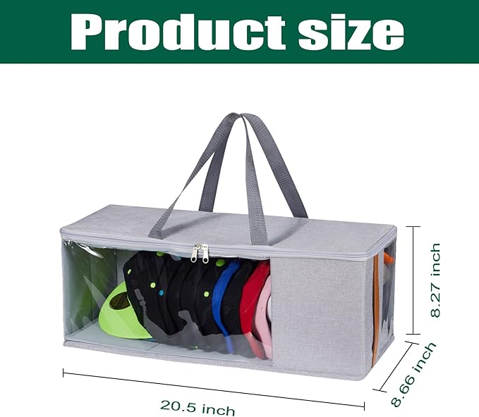 Veki Hat Organizer for Baseball Caps, Stackable Hat Storage Box, Large Capacity to Store 17 Hats, With Clear Window, Anti-Collapse, for Newsboy Cap, Baseball Cap, Hats Box Closet Storage (Grey)