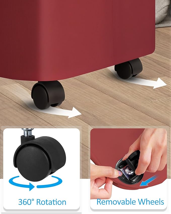 efluky Laundry Basket with Wheels, Tall Rolling Laundry Hamper with Lid and Removable Bag, Aesthetic Dirty Clothes Hamper on Wheels for Laundry Room, Bedroom, Dorm and Bathroom, 100L Red