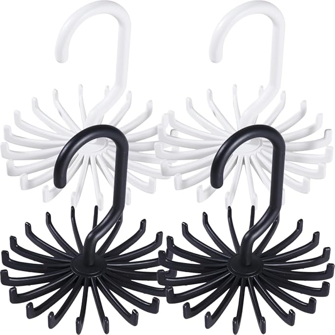 SEWACC 2pcs Rotating Neck Tie Holder Rotatable Plastic Closet Tie Hanger Belt Scarf Organizer Hooks Space-Saving Necktie Rack for Home Storage