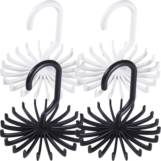 SEWACC 2pcs Rotating Neck Tie Holder Rotatable Plastic Closet Tie Hanger Belt Scarf Organizer Hooks Space-Saving Necktie Rack for Home Storage