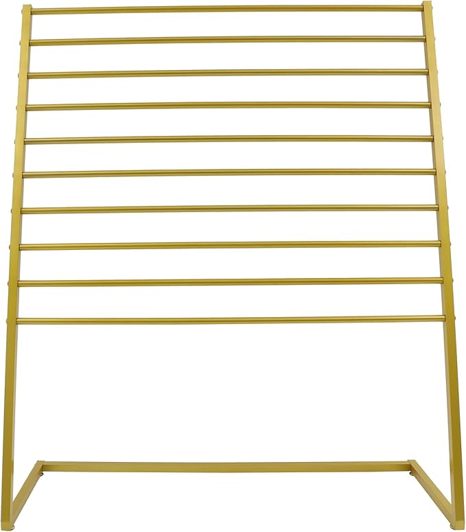 10 Tier Scarf Display Stand, 47.24In Metal Scarf Holder Organizer, Freestanding Scarf Rack for Commercial Clothing Retail Store Towel Rack Ties Belt Pants Hanging Rack (Golden)