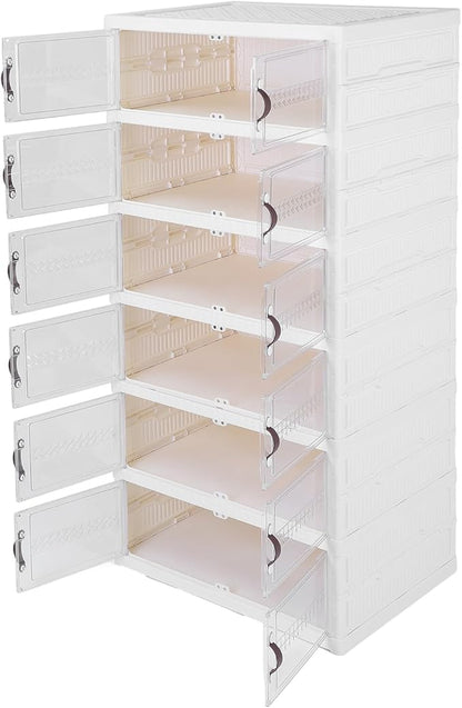 Zerodis Boot Shoe Boxes Box Multi Layer Foldable Shoe Organizer with Magnetic Door for Organizing Shoes Shoe Storage Box Stackable Plastic Shoe (6 Layers)