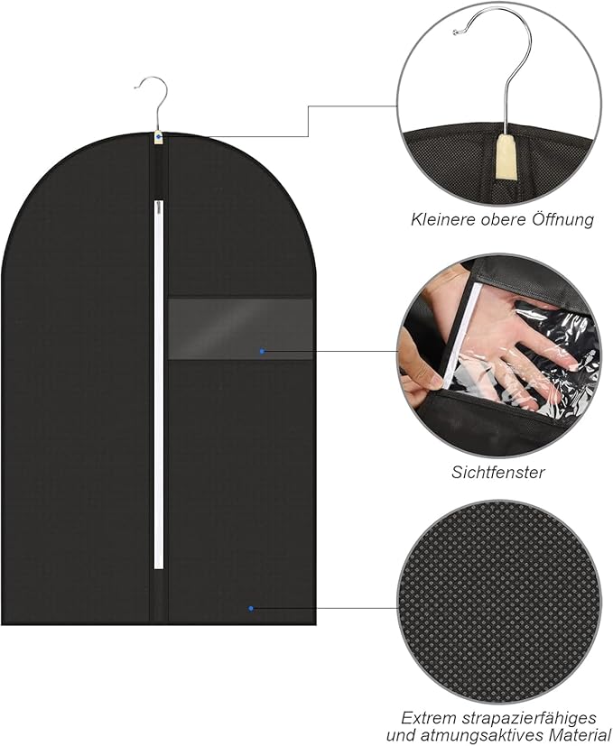 40" Garment Bag, Set of 5 Garment Bags for Hanging Clothes, Suit Garment Bag for Men, Suit Cover Bags with Clear Window for Storage Shirt, Jacket, Coat, Sweater, 5 Pack (Black)