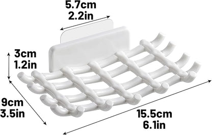 Shower Soap Holder for Wall, Adhesive Bar Soap Dish with Self Draining Grid, Side Hooks and No Drilling Mount, White, 2 Pack