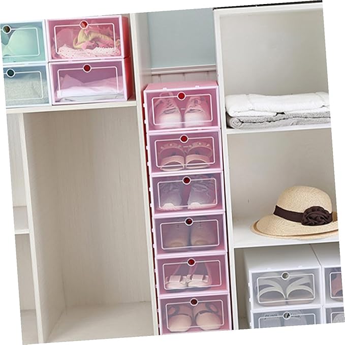 NUOBESTY 6PCS Transparent Stackable Shoe Boxes with Thickened Plastic Space-saving Green Shoe Containers for Sneakers Closet and Entryway Organizer