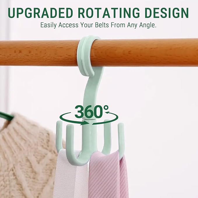 Belt Hanger, 360 Degree Swivel Belt Rack Belt Organizer with 4 Hanging Hooks Closet Accessories Organizer for Belt Tie Scarf Purse