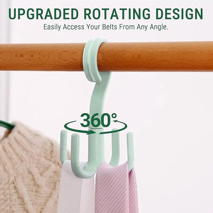 Belt Hanger, 360 Degree Swivel Belt Rack Belt Organizer with 4 Hanging Hooks Closet Accessories Organizer for Belt Tie Scarf Purse
