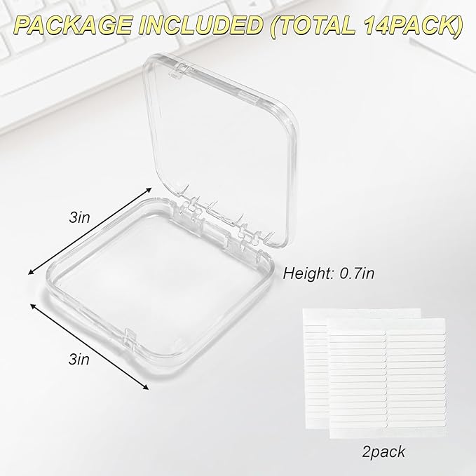 14Pcs Clear Acrylic Press On Nail Storage Box with 60 Pcs Upgrade Adhesive Double-Sided Tape for Nail Display,Organizing & Nail Salon Supplies