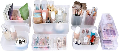 OCHEAL Makeup Organizer Case,Stackable Clear Makeup Organizer Holder, Multi-size Makeup Case Vanity Storage Holder Set for Makeup, Jewelry, toiletries,Makeup Artist Must Have