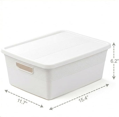 BINO | Plastic Storage Bins with Lids, 13 Liter - 3 Pack, White | THE BRAIDED COLLECTION | Plastic Bins for Organization Woven Storage Baskets for Organizing Pantry Shelf Organizer Basket Bin