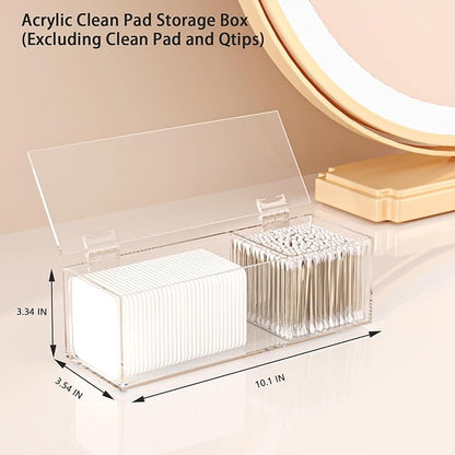 Clear Acrylic Qtip Holder for Clean Skin Club Clean² Pads Clean with Flip-Top Lid 2-Grid Canister Cotton Pad and Swab Dispenser Cotton Round Organizer for Bathroom Vanity Countertop