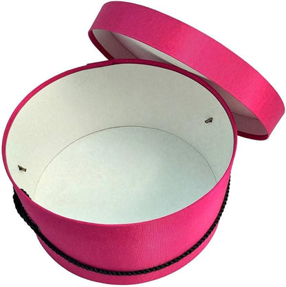 Sarah's Hat Boxes Classic Cerise Hat Box – 18.5" x 9.5" (Dia. x Ht.) Handmade in USA – Odorless Non-Toxic Adhesive, Cording Handle – Premium Storage for Hats & Accessories
