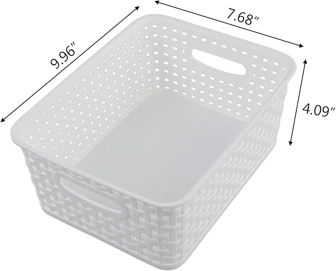 Plastic White Storage Baskets, 6 Pack Small Organizer Baskets Box