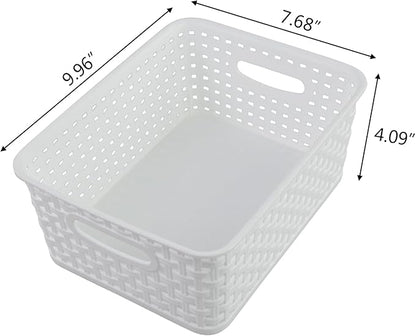 Plastic White Storage Baskets, 6 Pack Small Organizer Baskets Box