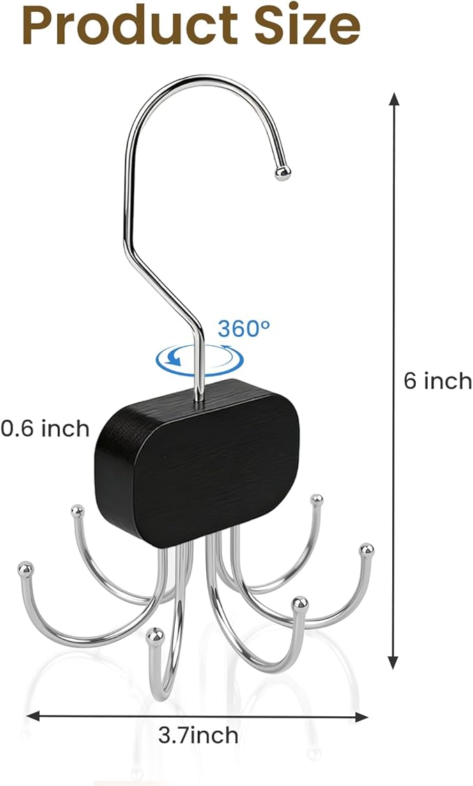 3 Pack Tank Top Hanger, Rotatable Bra Organzier for Closet, Bra Hanger for Closet Organizer, 360° Rotating & Foldable, Metal and Wood, Space-Saving Belt Hangers for Tank Tops, Belt, Tie (Black)