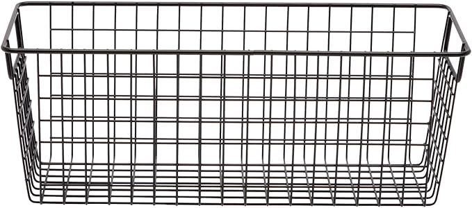 Farmlyn Creek Metal Wire Narrow Baskets - Rust-Resistant Pantry Organizer Storage - Sturdy Handles for Cabinet Organizer - Slim Profile for Narrow Storage - 3-Pack, 16 x 6 x 6 in, Black