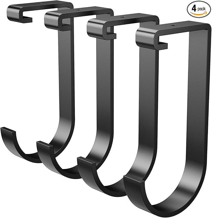 SunsGrove Heavy-Duty 4-Pack Overhead Garage Ceiling Storage Hooks, Add-On Storage Flat Hook Accessory for Hanging Bikes and More, Supports Up to 53lbs