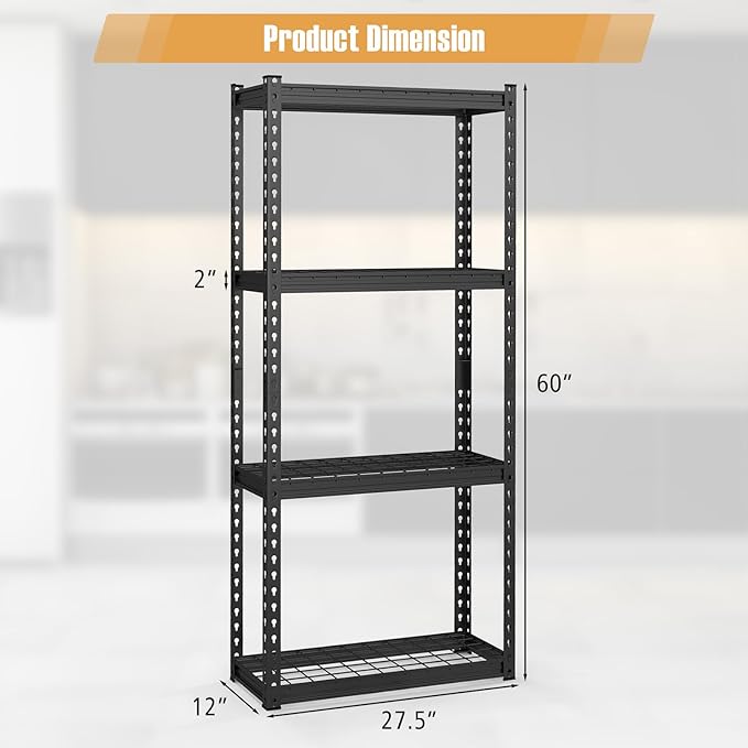 Goplus 4-Tier Metal Shelving Unit, Heavy Duty Wire Storage Rack with Anti-Slip Foot Pads, Height Adjustable Shelves for Warehouse, Kitchen, Living Room, Garage, 12" D x 27.5" W x 60" H