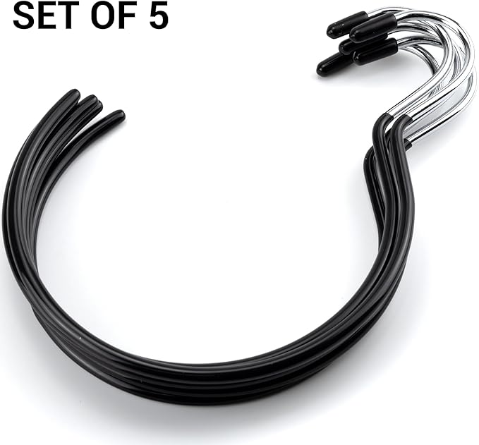 5 Pcs Scarf Ring Hangers Non-Slip Belt Holder With Hook - Organizers for Ties, Scarves, Belts, Tank Tops - Wardrobe Storage Rack Closet Accessory Hangers, Black