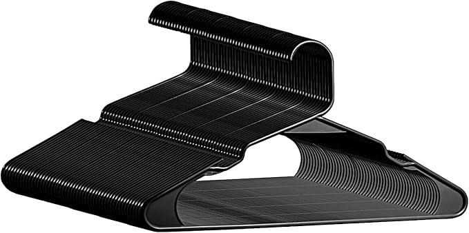 Plastic Hangers - 50 Pack, Durable Space Saving for Everyday Use and Dorm Room Essentials - Black